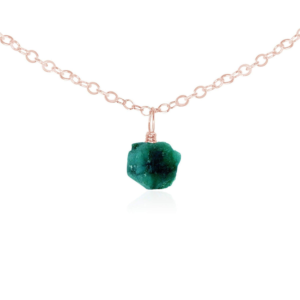Tiny Rough Emerald Gemstone Pendant Choker - Tiny Rough Emerald Gemstone Pendant Choker - 14k Rose Gold Fill / Cable - Luna Tide Handmade Crystal Jewellery