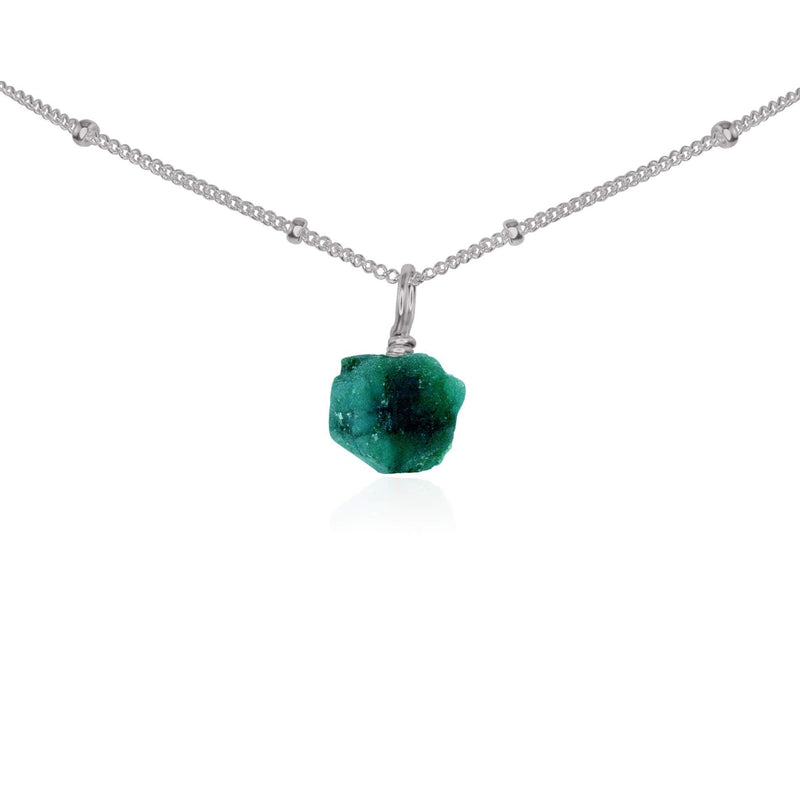 Tiny Rough Emerald Gemstone Pendant Choker - Tiny Rough Emerald Gemstone Pendant Choker - Stainless Steel / Satellite - Luna Tide Handmade Crystal Jewellery