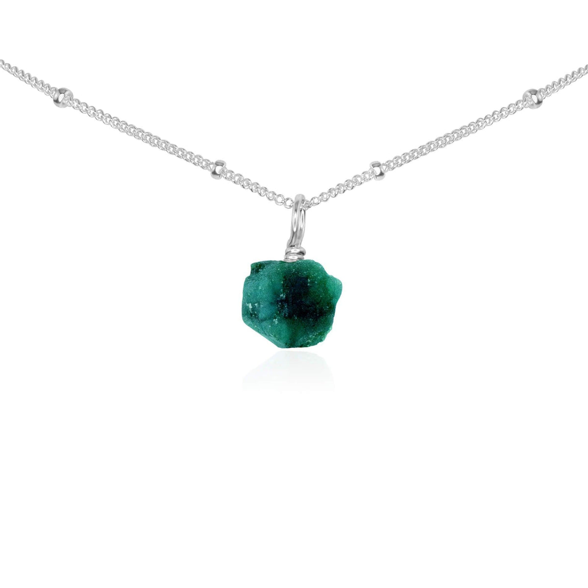 Tiny Rough Emerald Gemstone Pendant Choker - Tiny Rough Emerald Gemstone Pendant Choker - Sterling Silver / Satellite - Luna Tide Handmade Crystal Jewellery