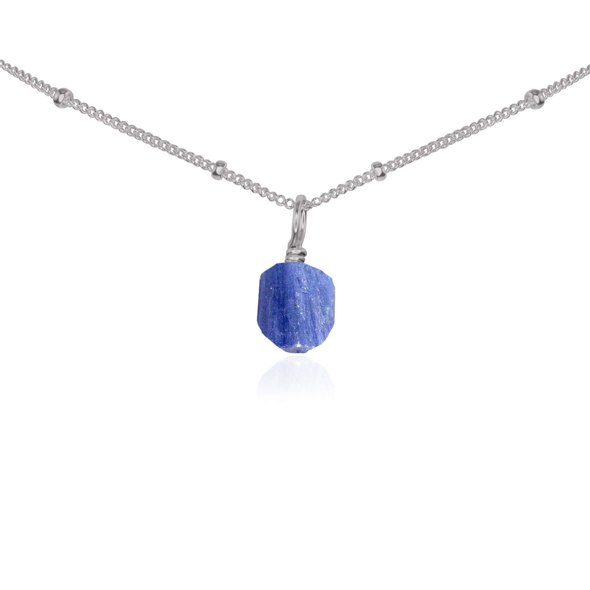 Tiny Rough Kyanite Gemstone Pendant Choker - Tiny Rough Kyanite Gemstone Pendant Choker - Stainless Steel / Satellite - Luna Tide Handmade Crystal Jewellery