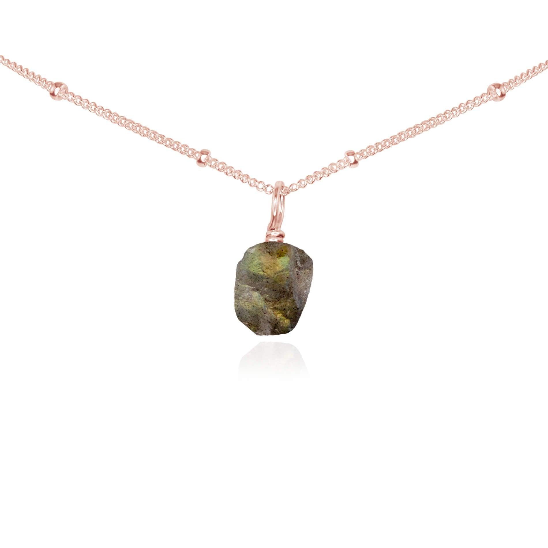 Tiny Rough Labradorite Gemstone Pendant Choker - Tiny Rough Labradorite Gemstone Pendant Choker - 14k Rose Gold Fill / Satellite - Luna Tide Handmade Crystal Jewellery