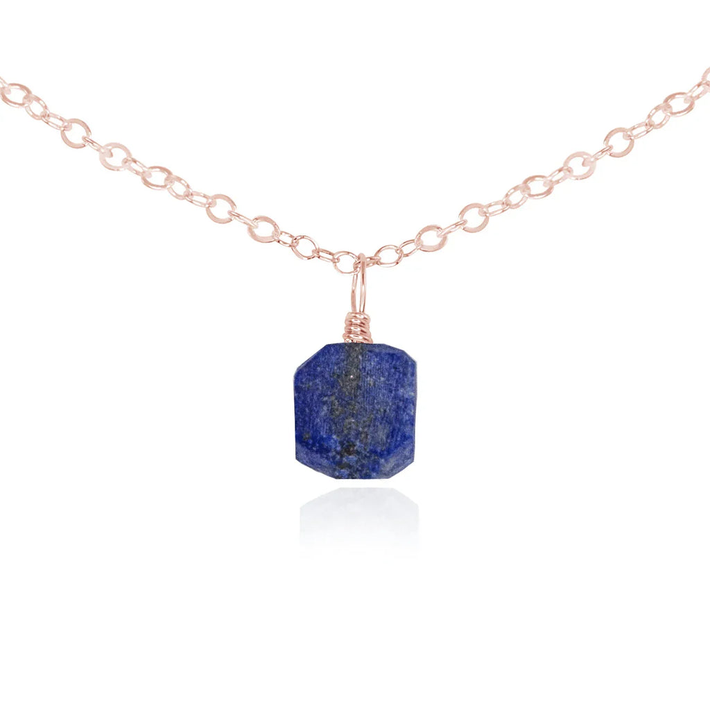 Tiny Rough Lapis Lazuli Gemstone Pendant Choker - Tiny Rough Lapis Lazuli Gemstone Pendant Choker - 14k Rose Gold Fill / Cable - Luna Tide Handmade Crystal Jewellery