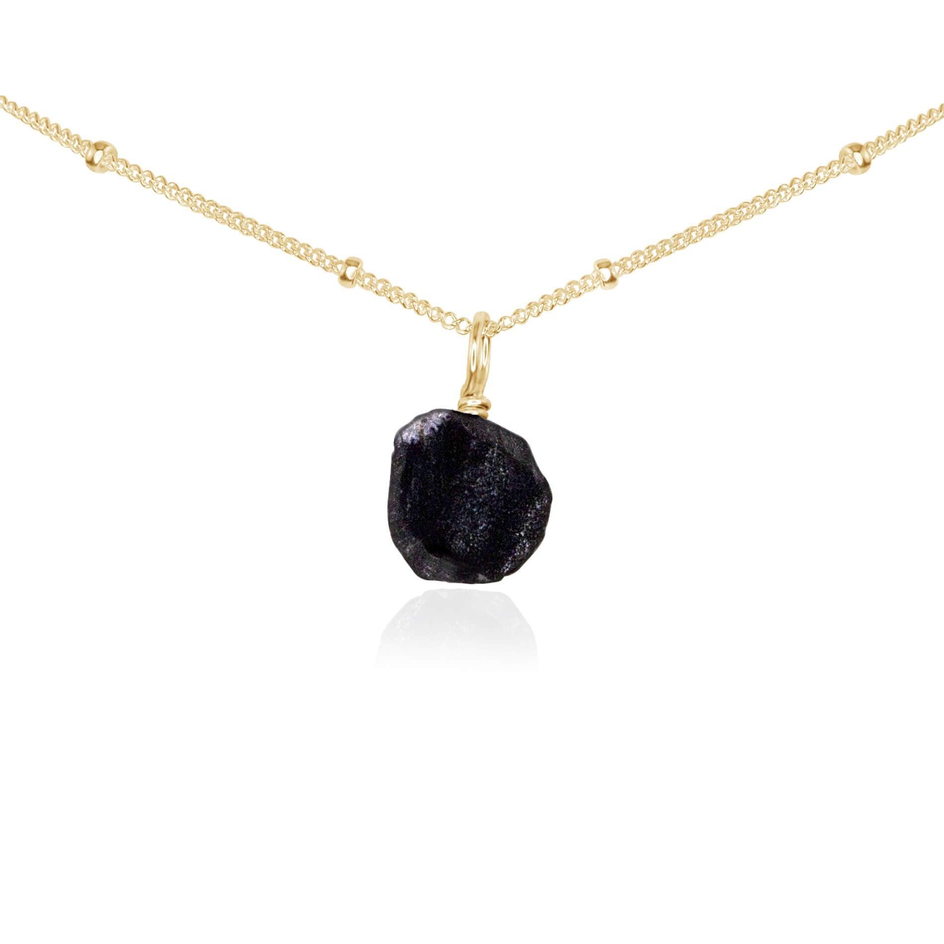 Tiny Rough Obsidian Gemstone Pendant Choker - Tiny Rough Obsidian Gemstone Pendant Choker - 14k Gold Fill / Satellite - Luna Tide Handmade Crystal Jewellery