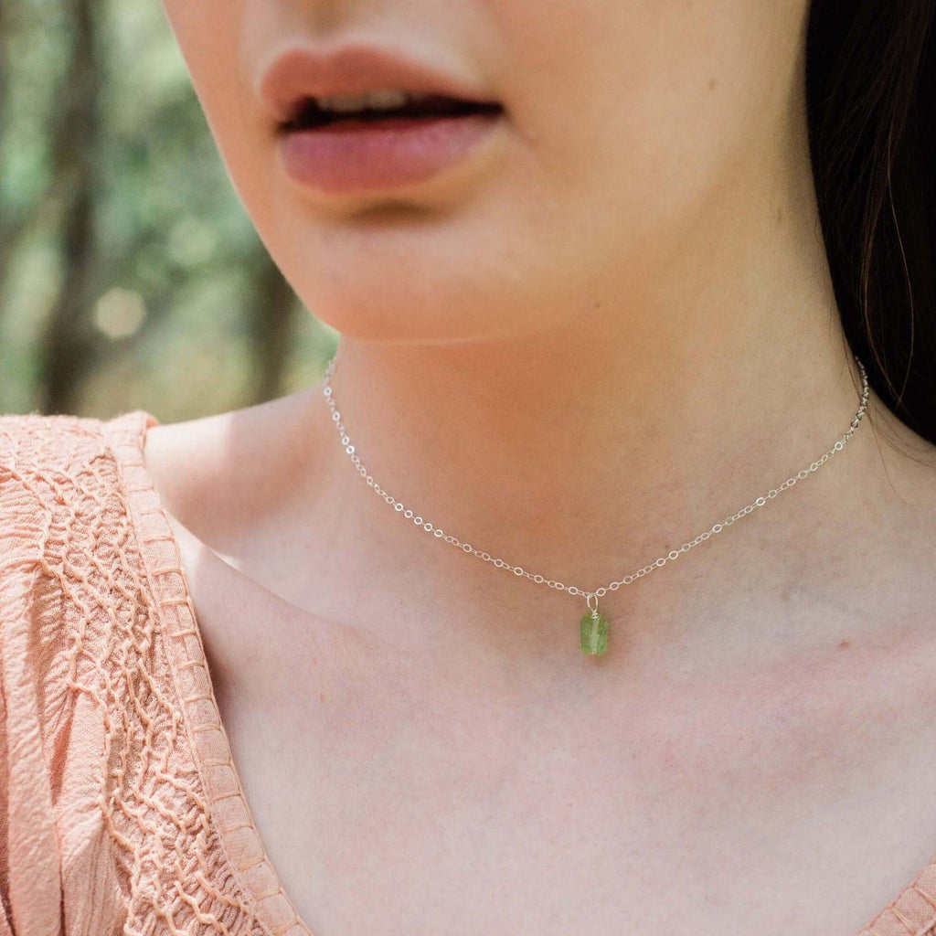 Tiny Rough Peridot Gemstone Pendant Choker - Tiny Rough Peridot Gemstone Pendant Choker - 14k Gold Fill / Cable - Luna Tide Handmade Crystal Jewellery