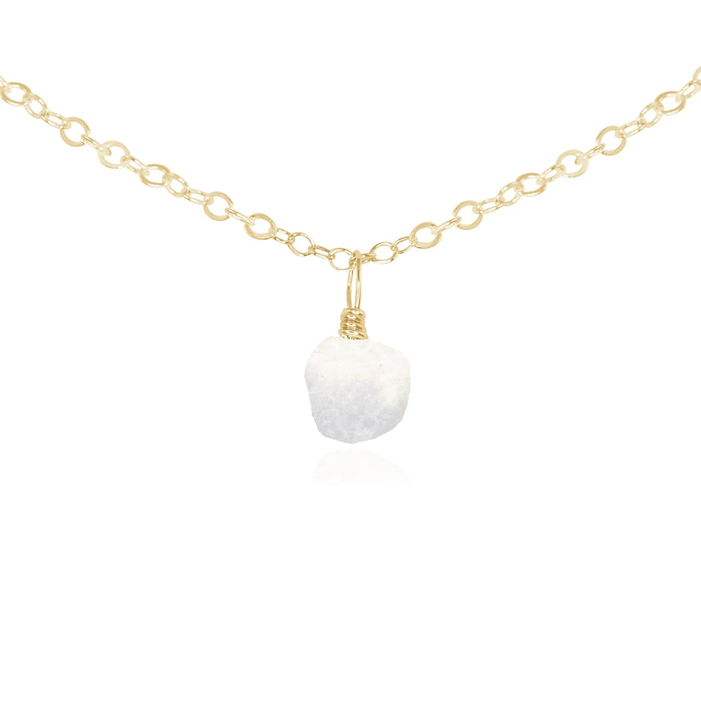 Tiny Rough Rainbow Moonstone Gemstone Pendant Choker - Tiny Rough Rainbow Moonstone Gemstone Pendant Choker - 14k Gold Fill / Cable - Luna Tide Handmade Crystal Jewellery
