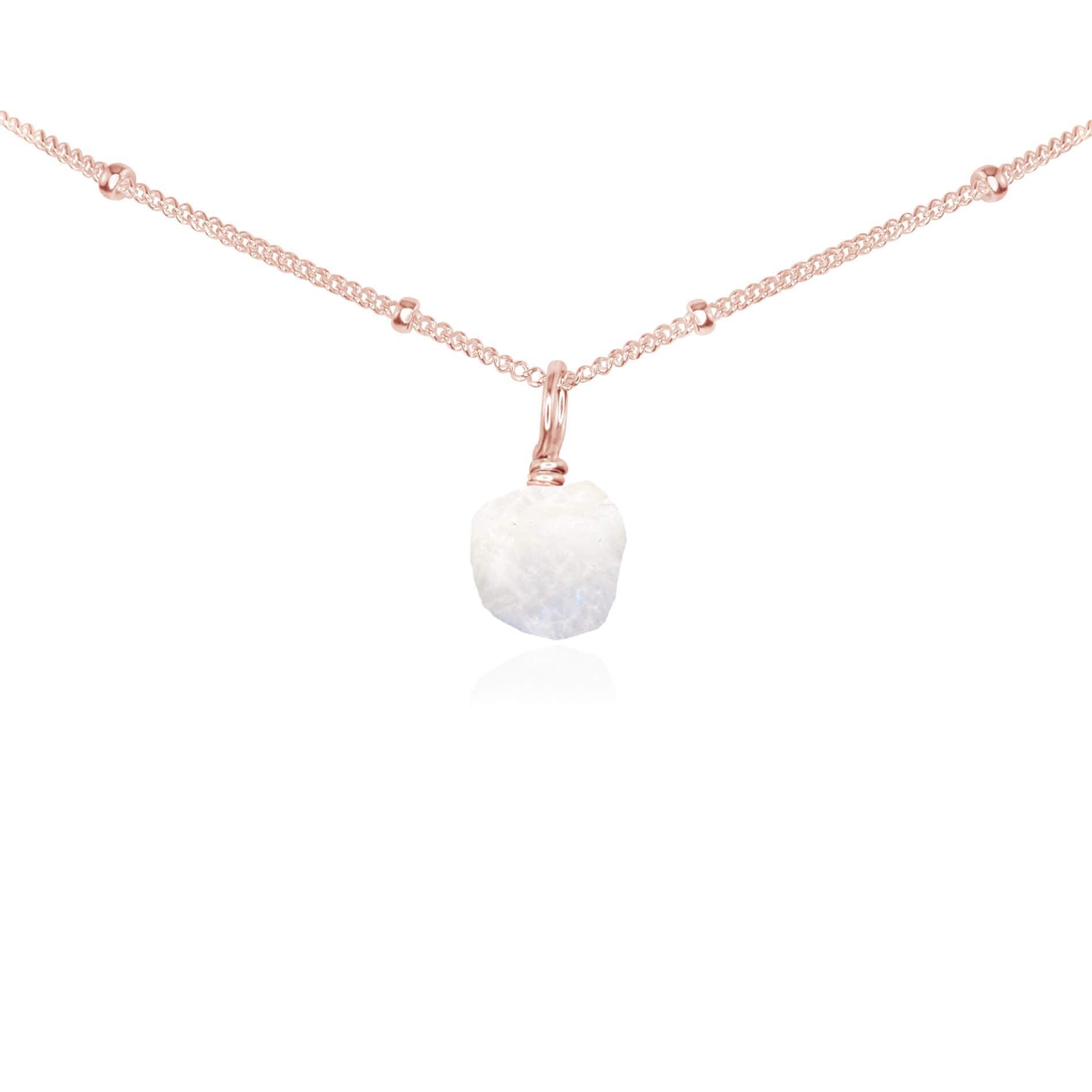 Tiny Rough Rainbow Moonstone Gemstone Pendant Choker - Tiny Rough Rainbow Moonstone Gemstone Pendant Choker - 14k Rose Gold Fill / Satellite - Luna Tide Handmade Crystal Jewellery
