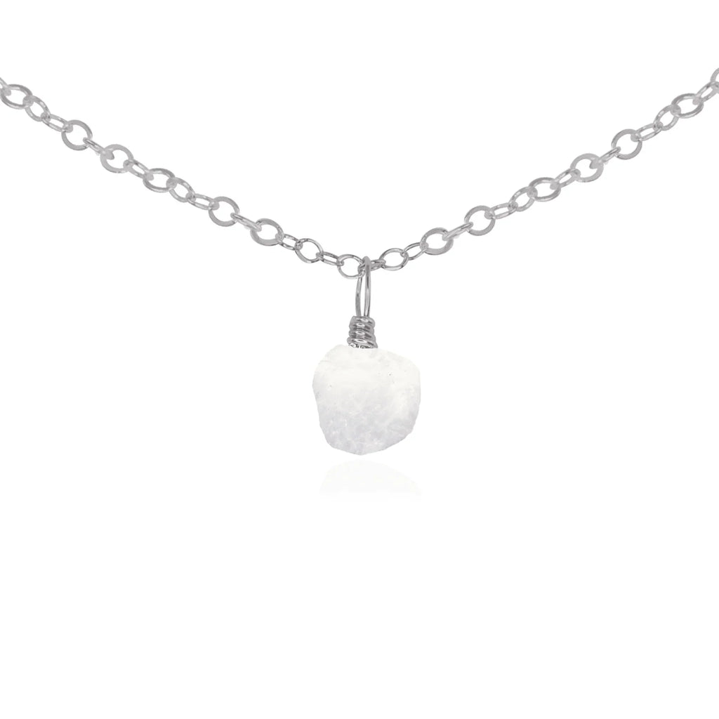 Tiny Rough Rainbow Moonstone Gemstone Pendant Choker - Tiny Rough Rainbow Moonstone Gemstone Pendant Choker - Stainless Steel / Cable - Luna Tide Handmade Crystal Jewellery