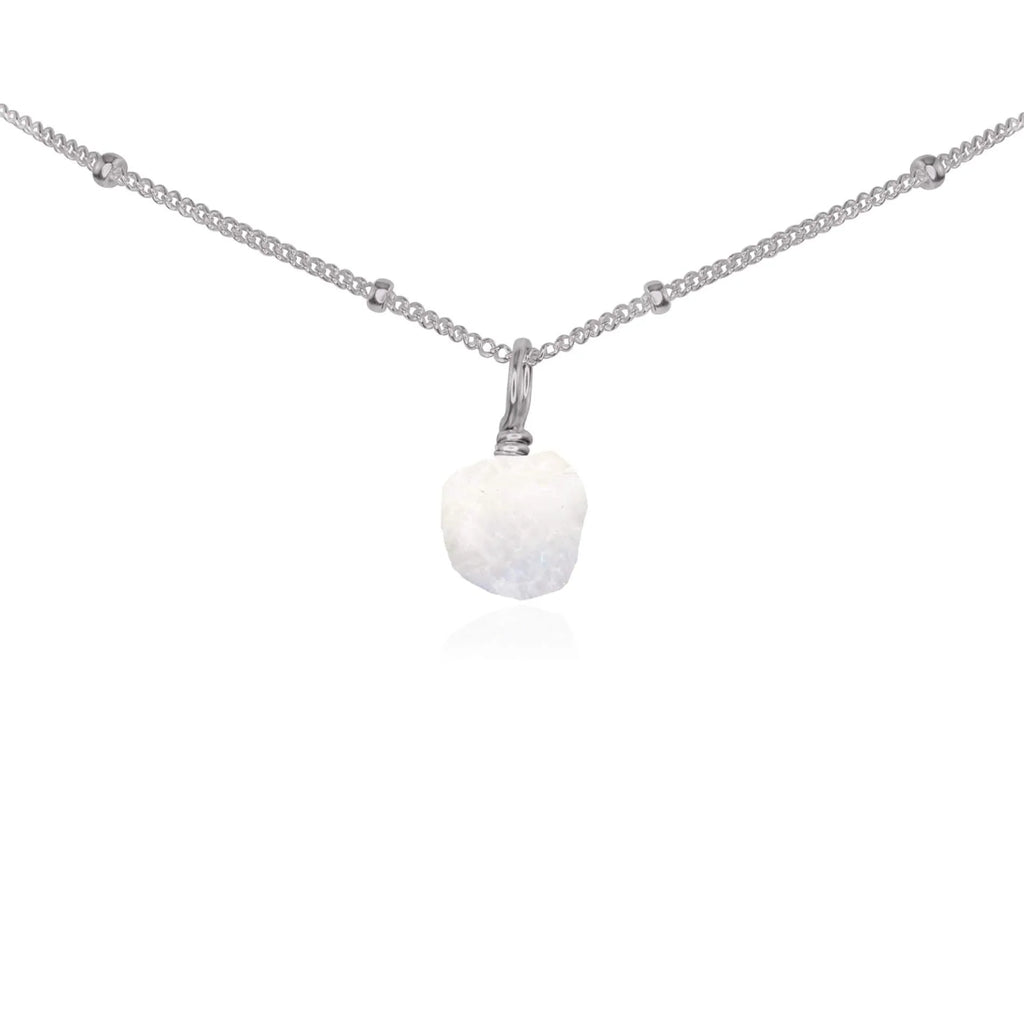 Tiny Rough Rainbow Moonstone Gemstone Pendant Choker - Tiny Rough Rainbow Moonstone Gemstone Pendant Choker - Stainless Steel / Satellite - Luna Tide Handmade Crystal Jewellery