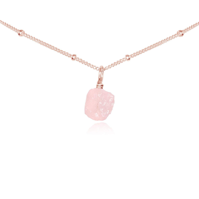 Tiny Rough Rose Quartz Gemstone Pendant Choker - Tiny Rough Rose Quartz Gemstone Pendant Choker - 14k Rose Gold Fill / Satellite - Luna Tide Handmade Crystal Jewellery