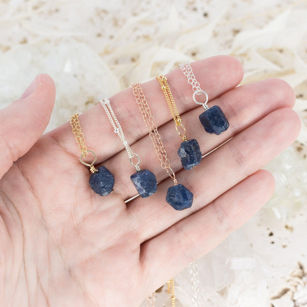 Tiny Rough Sapphire Gemstone Pendant Choker - Tiny Rough Sapphire Gemstone Pendant Choker - 14k Gold Fill / Cable - Luna Tide Handmade Crystal Jewellery