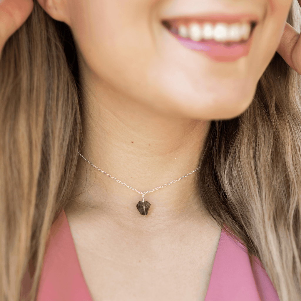 Tiny Rough Smoky Quartz Gemstone Pendant Choker - Tiny Rough Smoky Quartz Gemstone Pendant Choker - 14k Gold Fill / Cable - Luna Tide Handmade Crystal Jewellery