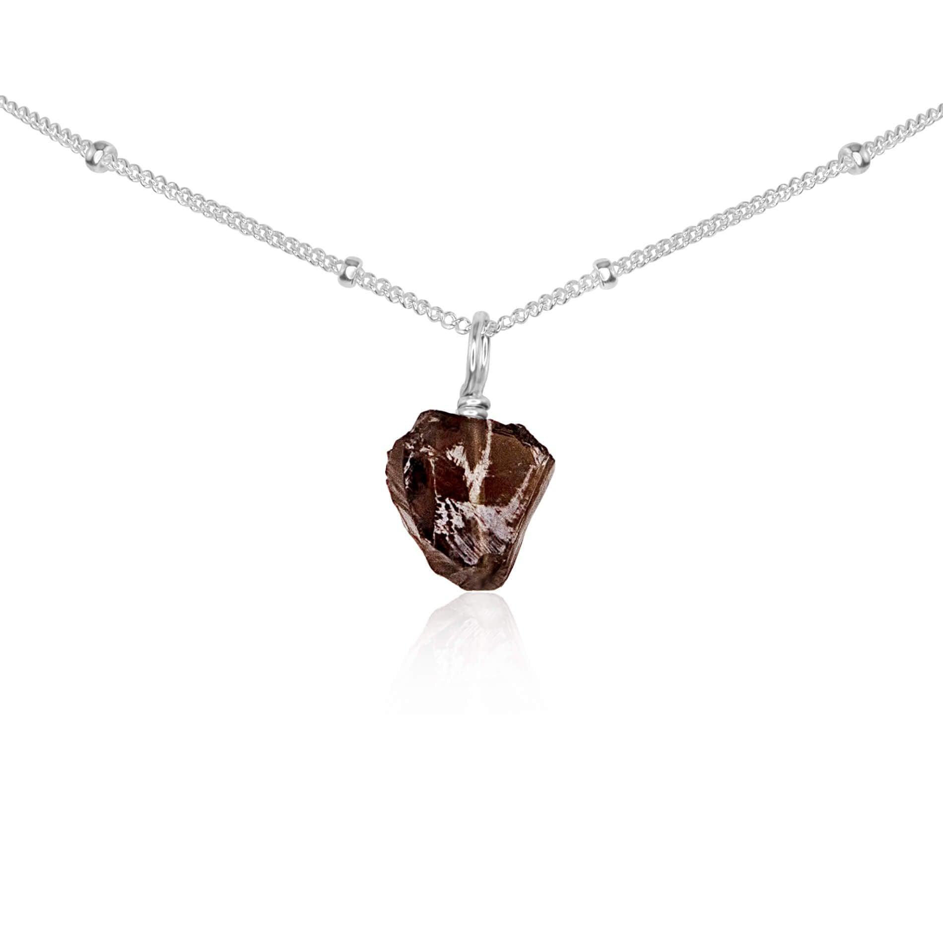 Tiny Rough Smoky Quartz Gemstone Pendant Choker - Tiny Rough Smoky Quartz Gemstone Pendant Choker - Sterling Silver / Satellite - Luna Tide Handmade Crystal Jewellery
