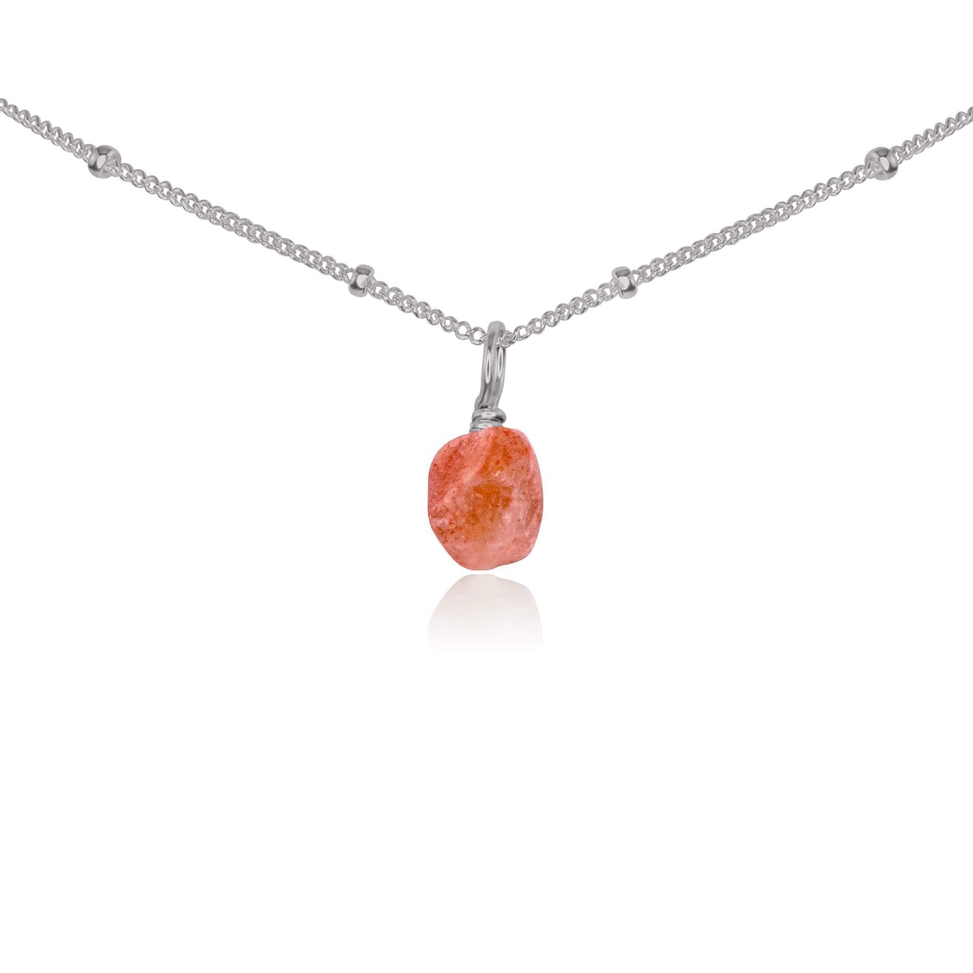 Tiny Rough Sunstone Gemstone Pendant Choker - Tiny Rough Sunstone Gemstone Pendant Choker - Stainless Steel / Satellite - Luna Tide Handmade Crystal Jewellery