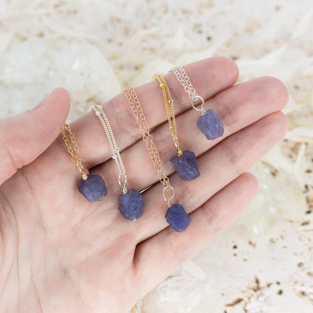Tiny Rough Tanzanite Gemstone Pendant Choker - Tiny Rough Tanzanite Gemstone Pendant Choker - Sterling Silver / Cable - Luna Tide Handmade Crystal Jewellery
