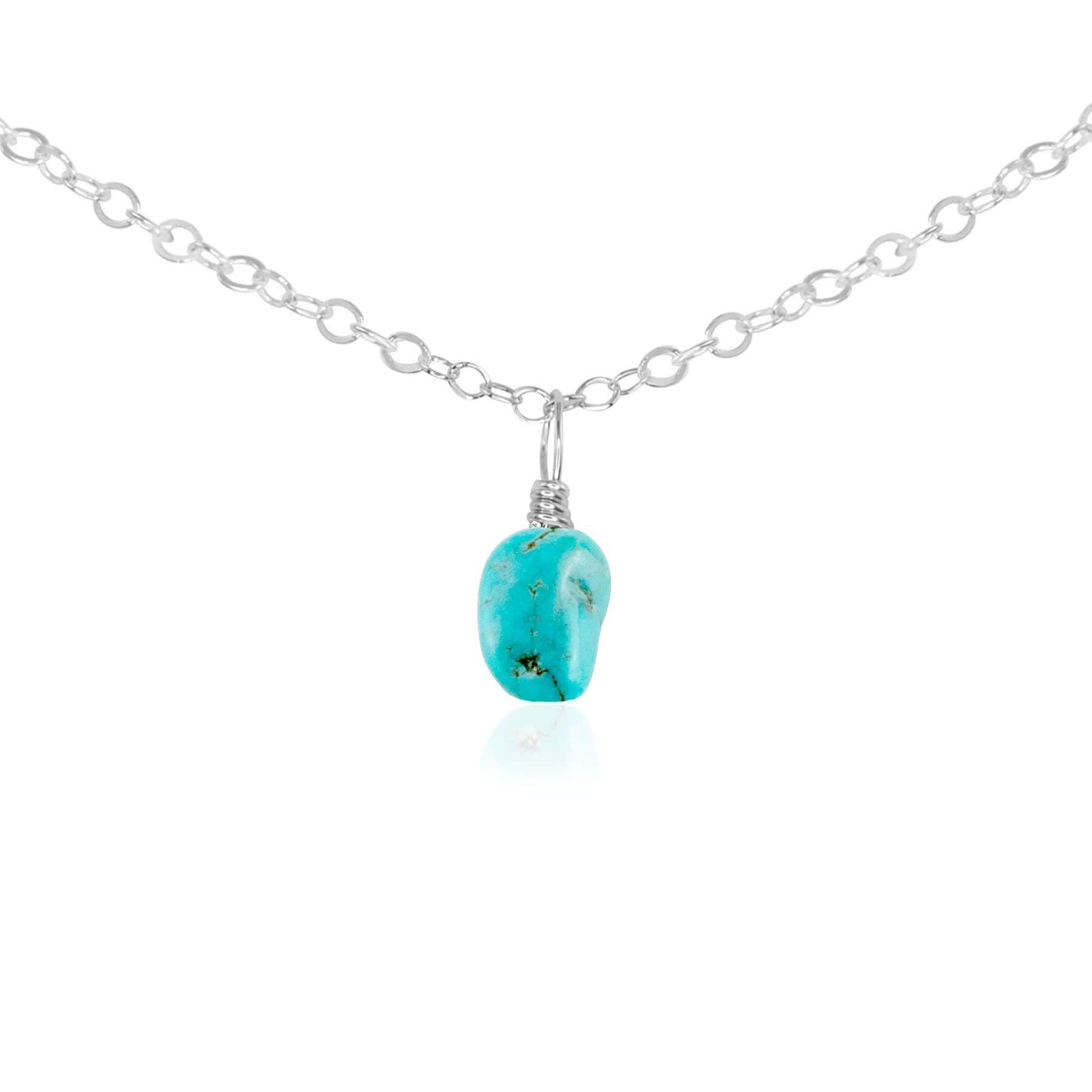 Tiny Rough Turquoise Gemstone Pendant Choker - Tiny Rough Turquoise Gemstone Pendant Choker - Sterling Silver / Cable - Luna Tide Handmade Crystal Jewellery