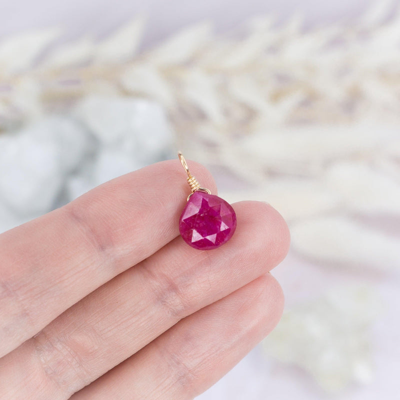 Tiny Ruby Teardrop Gemstone Pendant - Tiny Ruby Teardrop Gemstone Pendant - 14k Gold Fill - Luna Tide Handmade Crystal Jewellery