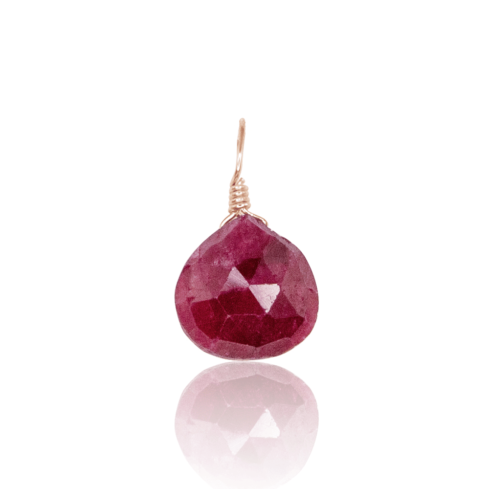 Tiny Ruby Teardrop Gemstone Pendant - Tiny Ruby Teardrop Gemstone Pendant - 14k Rose Gold Fill - Luna Tide Handmade Crystal Jewellery