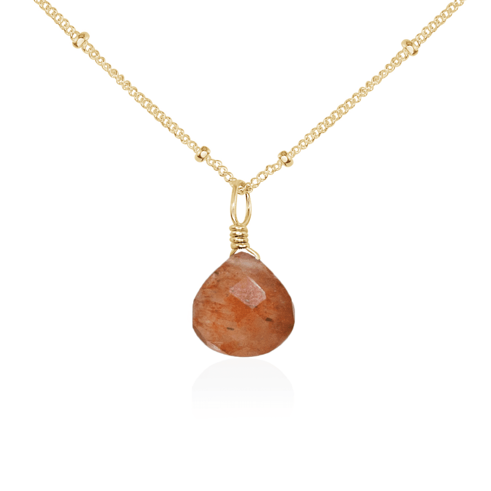 Tiny Sunstone Teardrop Necklace - Tiny Sunstone Teardrop Necklace - 14k Gold Fill / Satellite - Luna Tide Handmade Crystal Jewellery