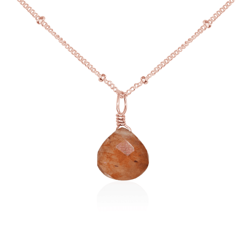 Tiny Sunstone Teardrop Necklace - Tiny Sunstone Teardrop Necklace - 14k Rose Gold Fill / Satellite - Luna Tide Handmade Crystal Jewellery