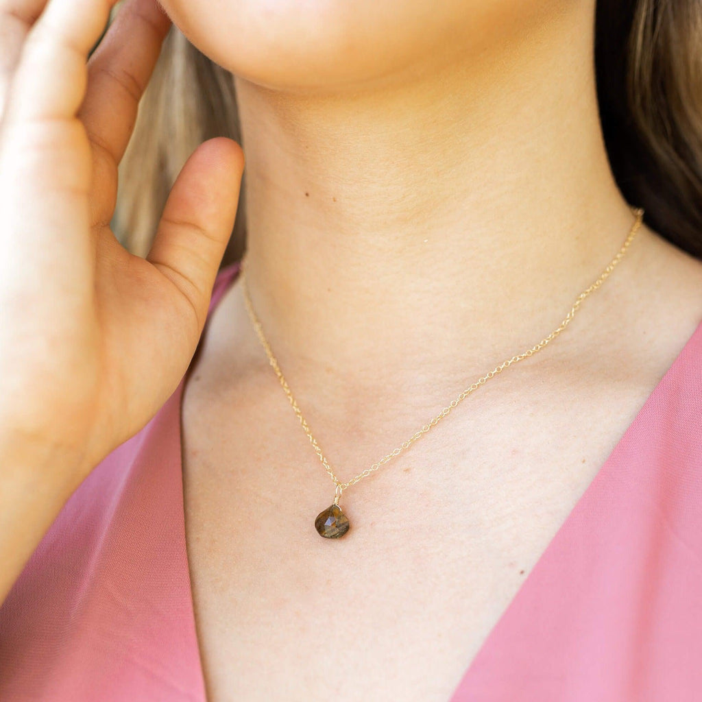 Tiny Tiger's Eye Teardrop Necklace - Tiny Tiger's Eye Teardrop Necklace - 14k Gold Fill / Cable - Luna Tide Handmade Crystal Jewellery