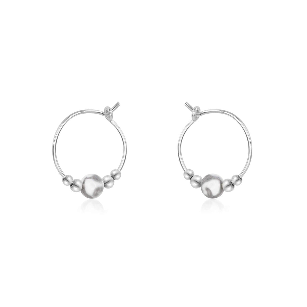 Tiny White Howlite Bead Hoop Earrings - Tiny White Howlite Bead Hoop Earrings - Sterling Silver - Luna Tide Handmade Crystal Jewellery