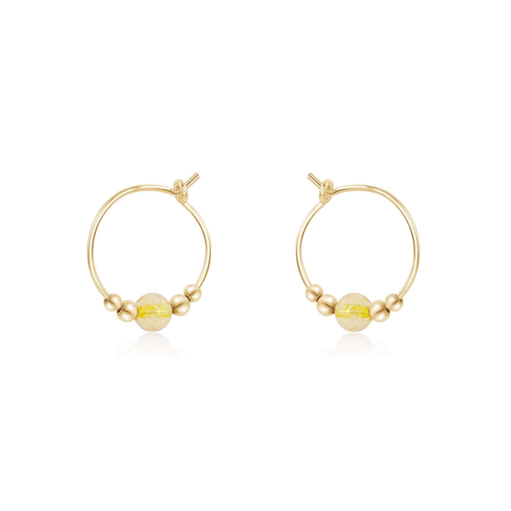 Tiny Yellow Citrine Bead Hoop Earrings - Tiny Yellow Citrine Bead Hoop Earrings - 14k Gold Fill - Luna Tide Handmade Crystal Jewellery