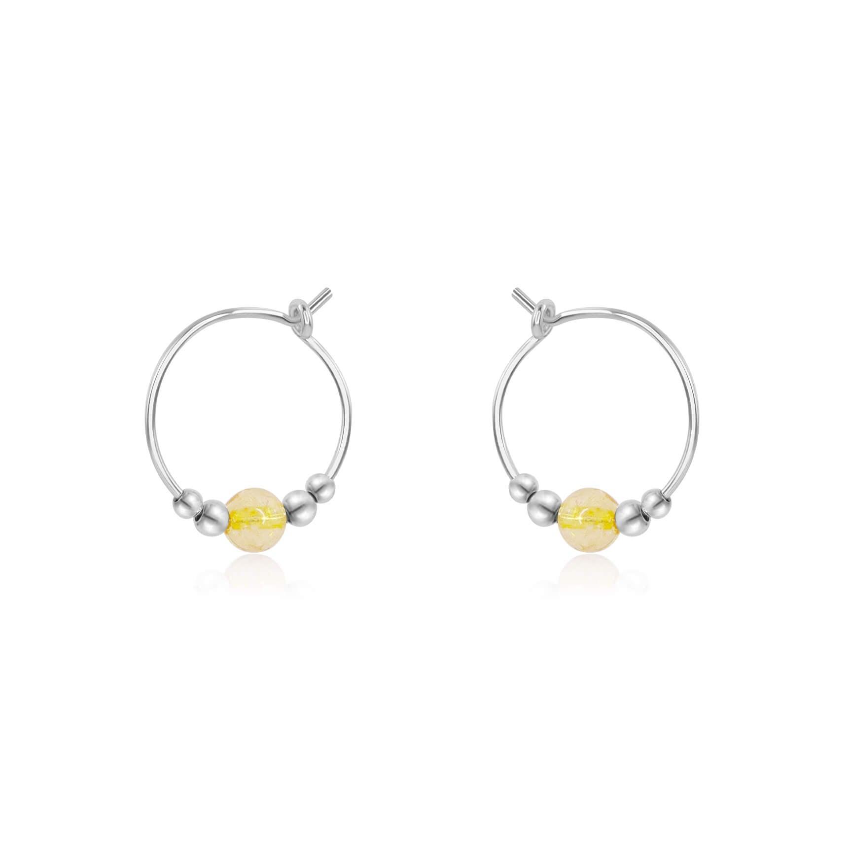Tiny Yellow Citrine Bead Hoop Earrings - Tiny Yellow Citrine Bead Hoop Earrings - Sterling Silver - Luna Tide Handmade Crystal Jewellery