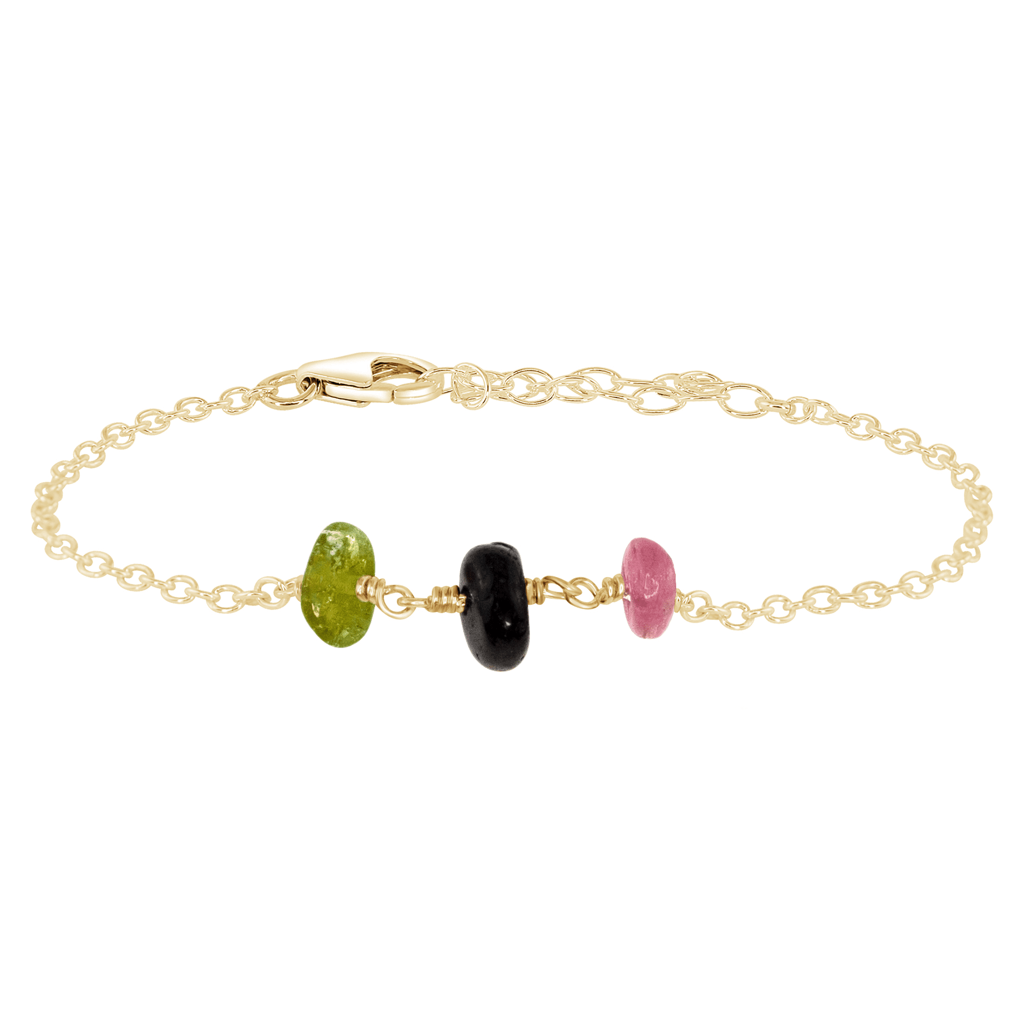 Tourmaline Beaded Chain Bracelet - Tourmaline Beaded Chain Bracelet - 14k Gold Fill - Luna Tide Handmade Crystal Jewellery