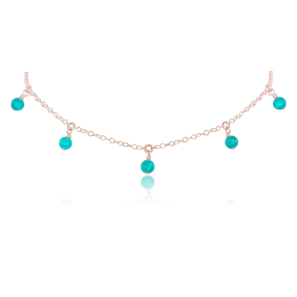 Turquoise Bead Drop Choker - Turquoise Bead Drop Choker - 14k Rose Gold Fill - Luna Tide Handmade Crystal Jewellery