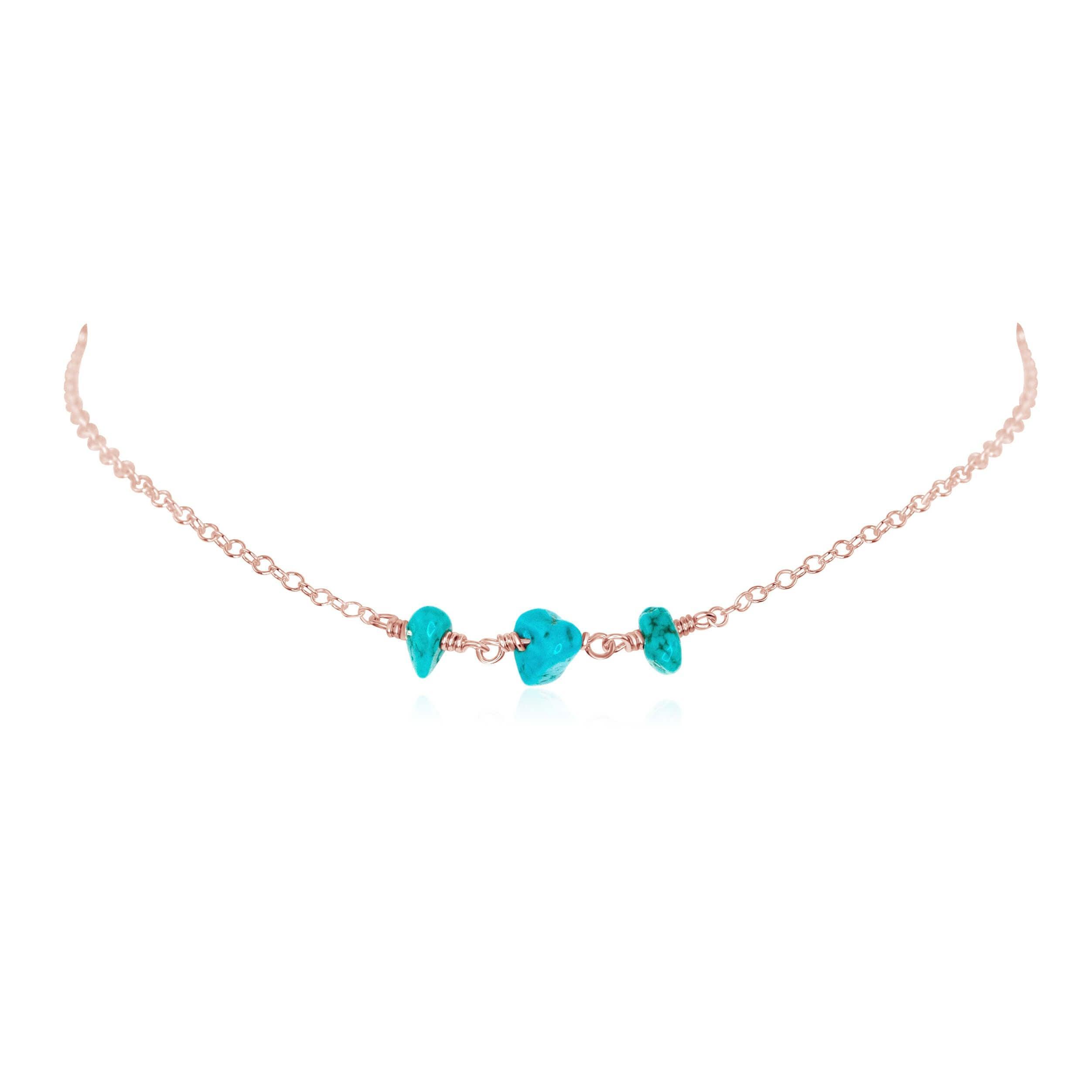 Turquoise Beaded Chain Choker Necklace - Turquoise Beaded Chain Choker Necklace - 14k Rose Gold Fill - Luna Tide Handmade Crystal Jewellery