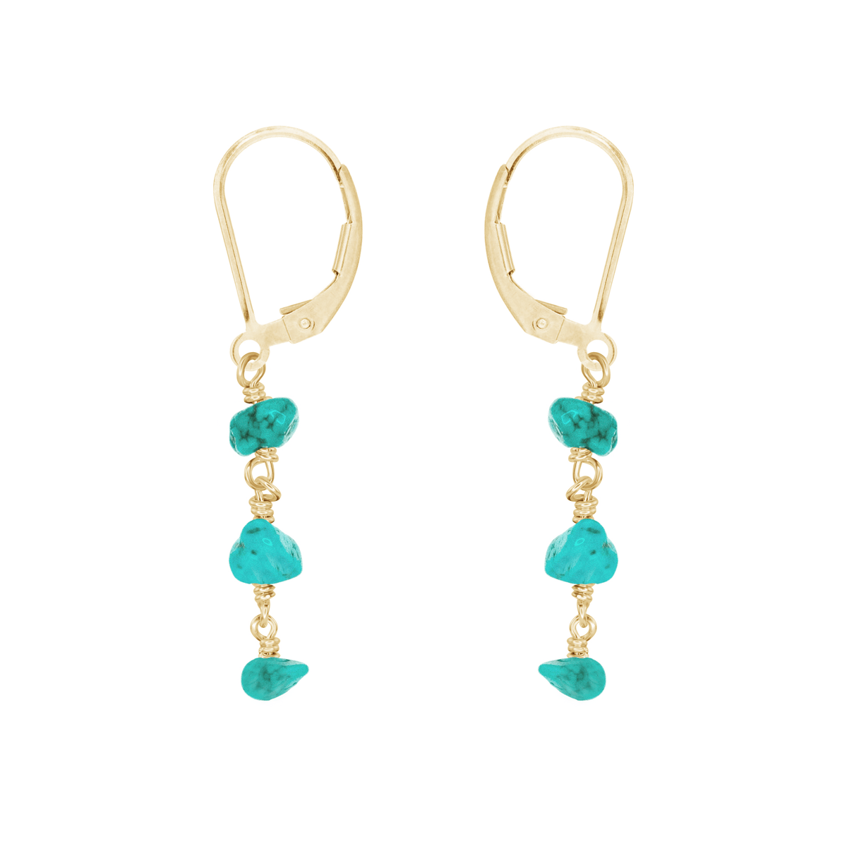 Turquoise Crystal Beaded Chain Dangle Leverback Earrings - Turquoise Crystal Beaded Chain Dangle Leverback Earrings - 14k Gold Fill - Luna Tide Handmade Crystal Jewellery