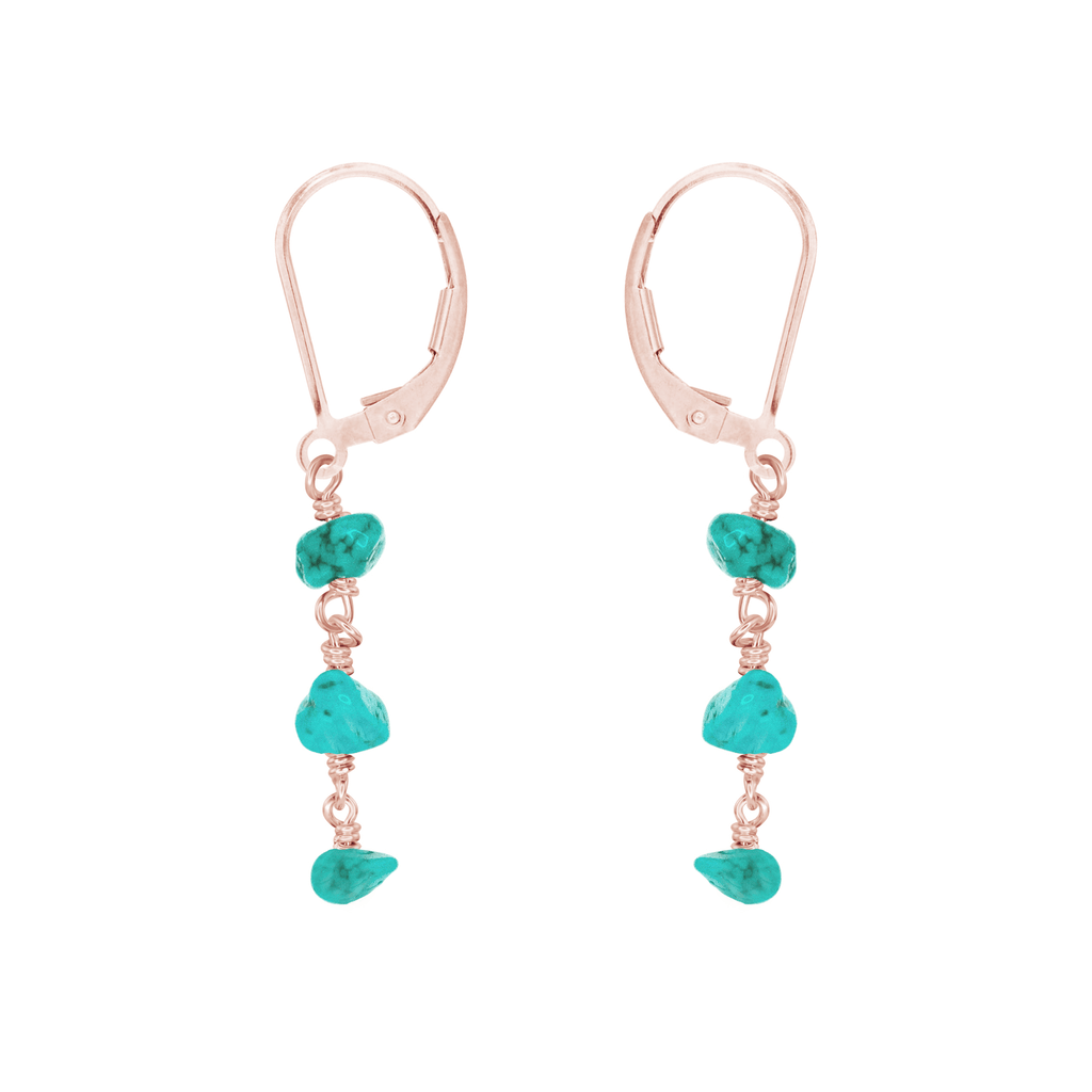 Turquoise Crystal Beaded Chain Dangle Leverback Earrings - Turquoise Crystal Beaded Chain Dangle Leverback Earrings - 14k Rose Gold Fill - Luna Tide Handmade Crystal Jewellery