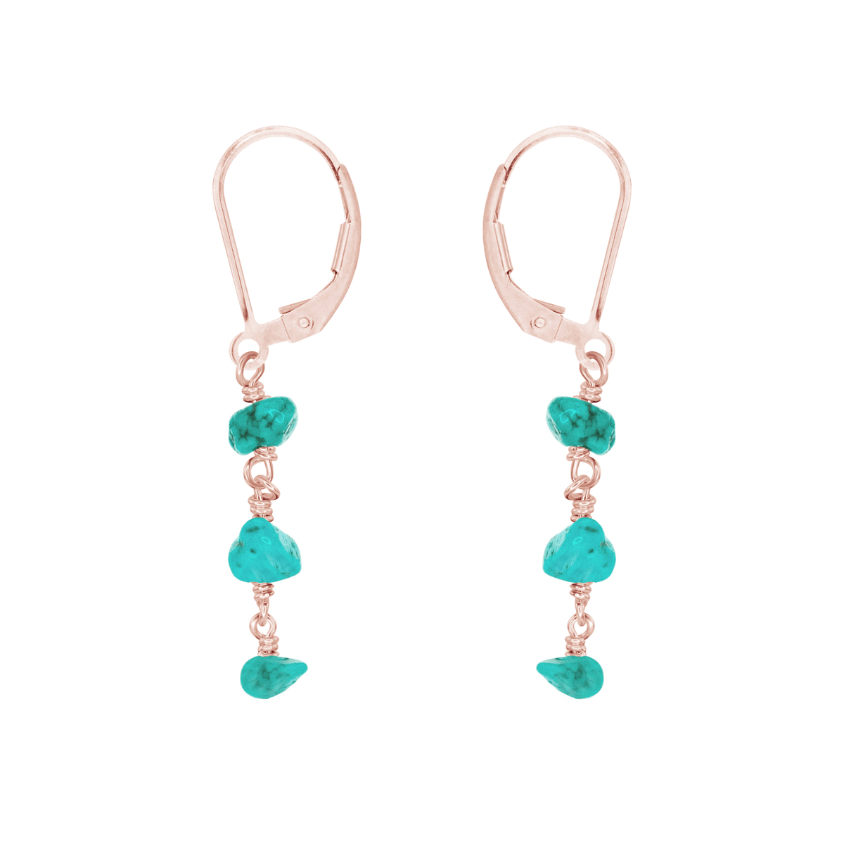 Turquoise Crystal Beaded Chain Dangle Leverback Earrings - Turquoise Crystal Beaded Chain Dangle Leverback Earrings - 14k Rose Gold Fill - Luna Tide Handmade Crystal Jewellery
