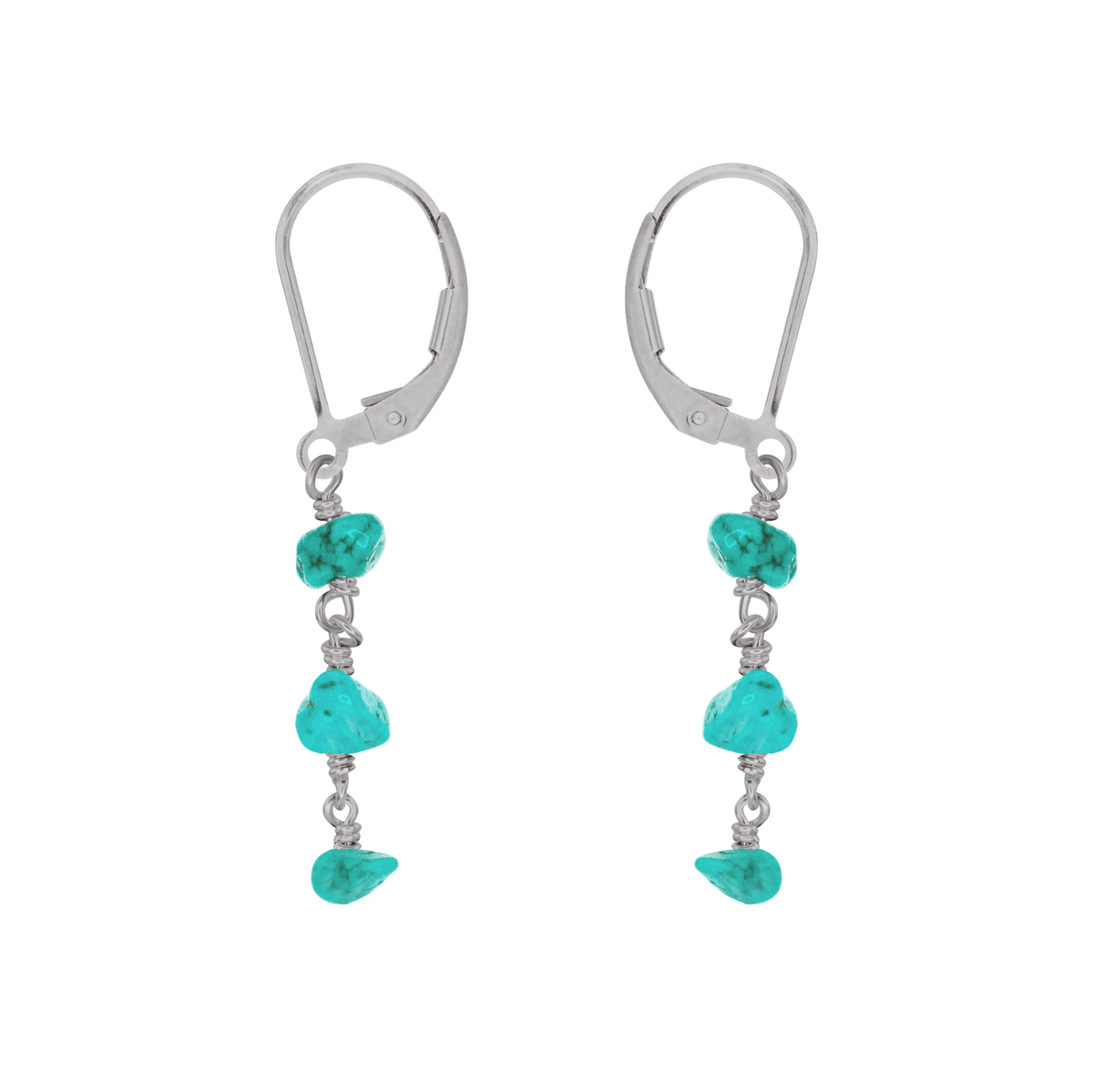 Turquoise Crystal Beaded Chain Dangle Leverback Earrings - Turquoise Crystal Beaded Chain Dangle Leverback Earrings - Stainless Steel - Luna Tide Handmade Crystal Jewellery