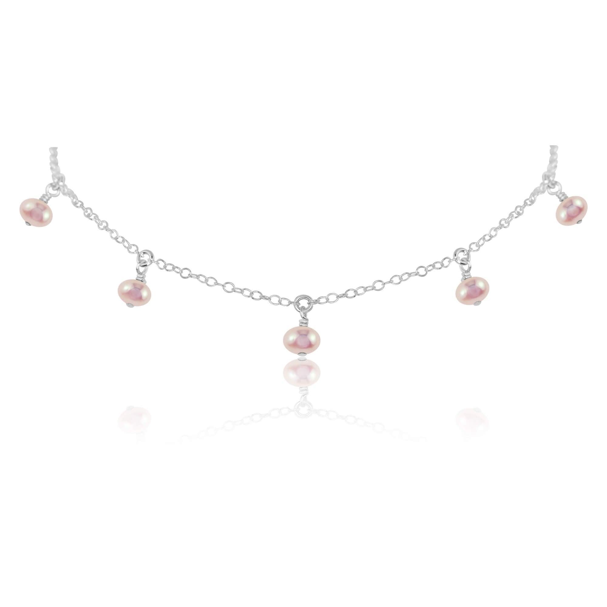 White Freshwater Pearl Bead Drop Choker - White Freshwater Pearl Bead Drop Choker - Sterling Silver - Luna Tide Handmade Crystal Jewellery