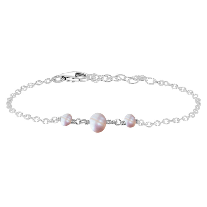 White Freshwater Pearl Beaded Chain Bracelet - White Freshwater Pearl Beaded Chain Bracelet - Sterling Silver - Luna Tide Handmade Crystal Jewellery