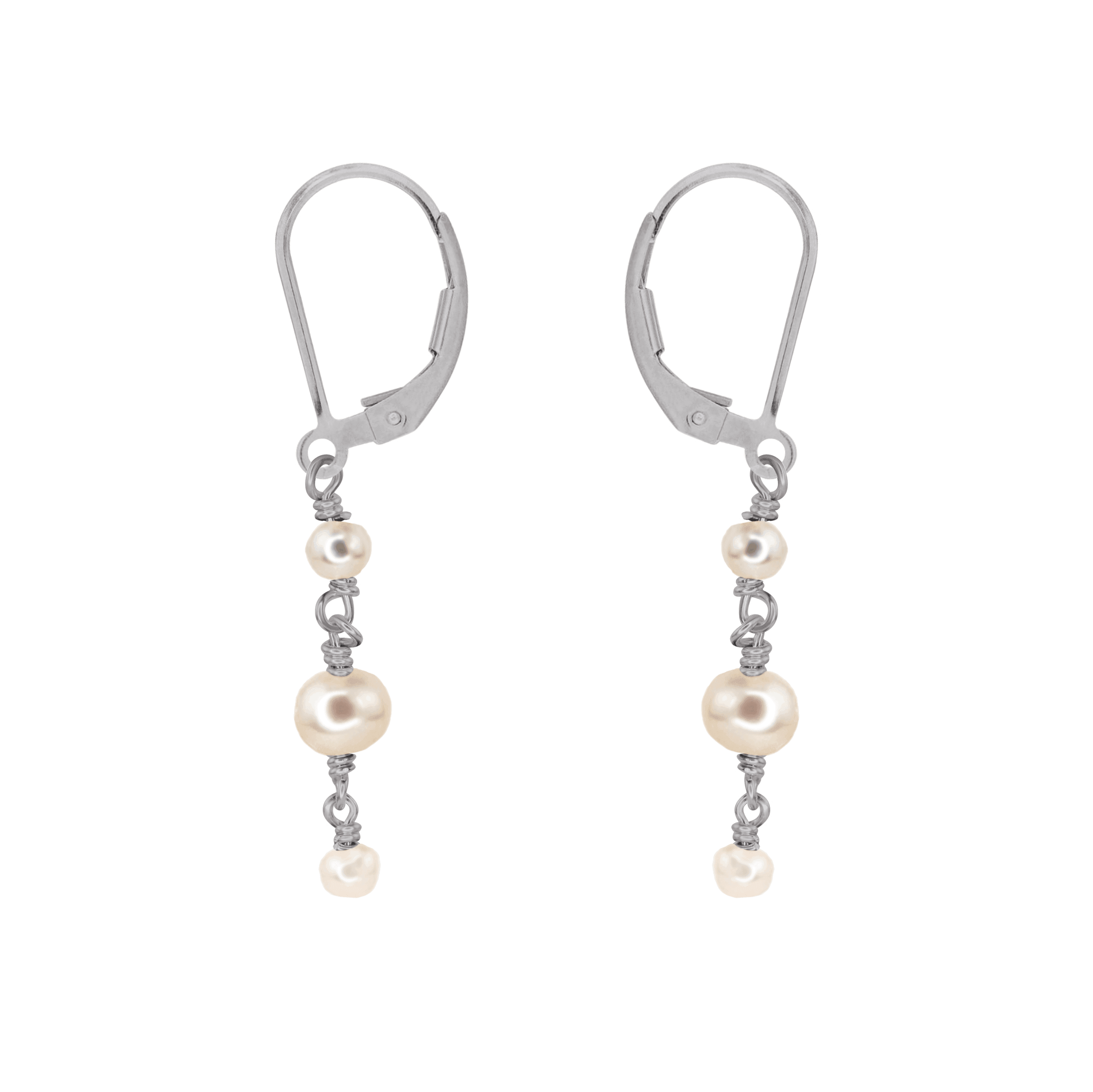White Freshwater Pearl Crystal Beaded Chain Dangle Leverback Earrings - White Freshwater Pearl Crystal Beaded Chain Dangle Leverback Earrings - Stainless Steel - Luna Tide Handmade Crystal Jewellery