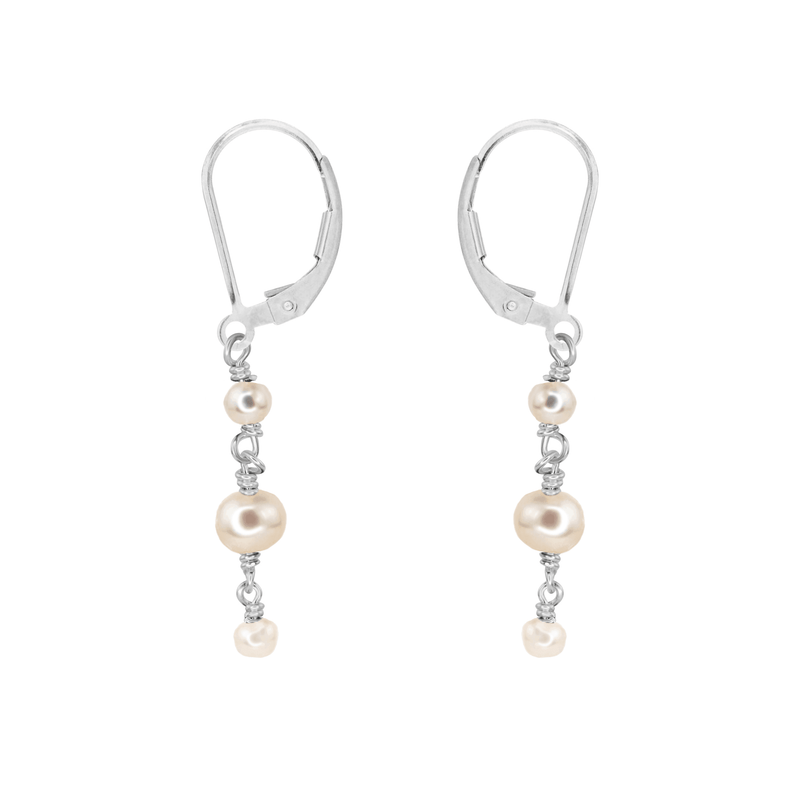 White Cultured Freshwater Pearl and Crystal Chain Earrings Sterling Silver White Cultured Freshwater Pearl and Crystal Chain Earrings Sterling Silver