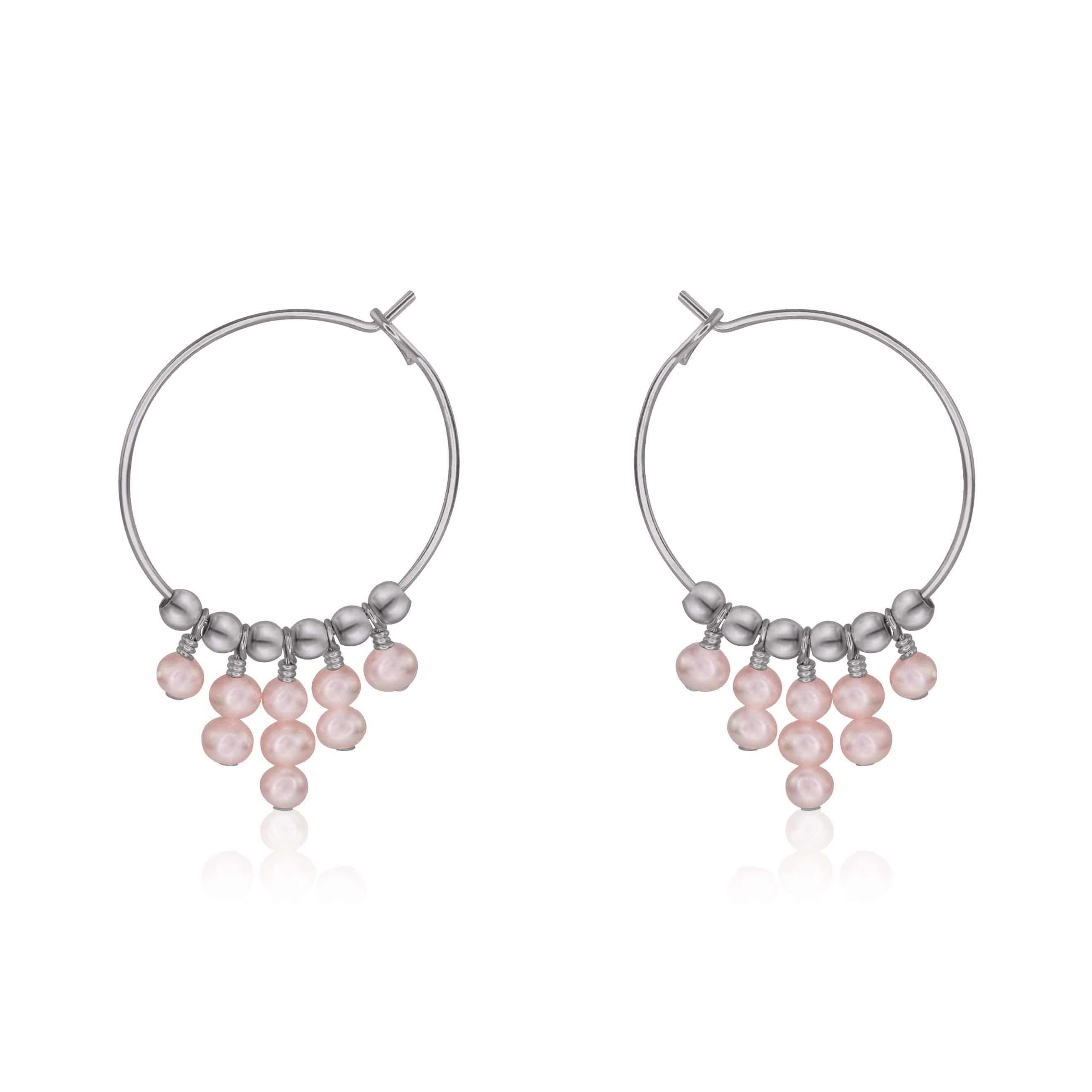 White Freshwater Pearl Statement Hoop Earrings - White Freshwater Pearl Statement Hoop Earrings - Stainless Steel - Luna Tide Handmade Crystal Jewellery