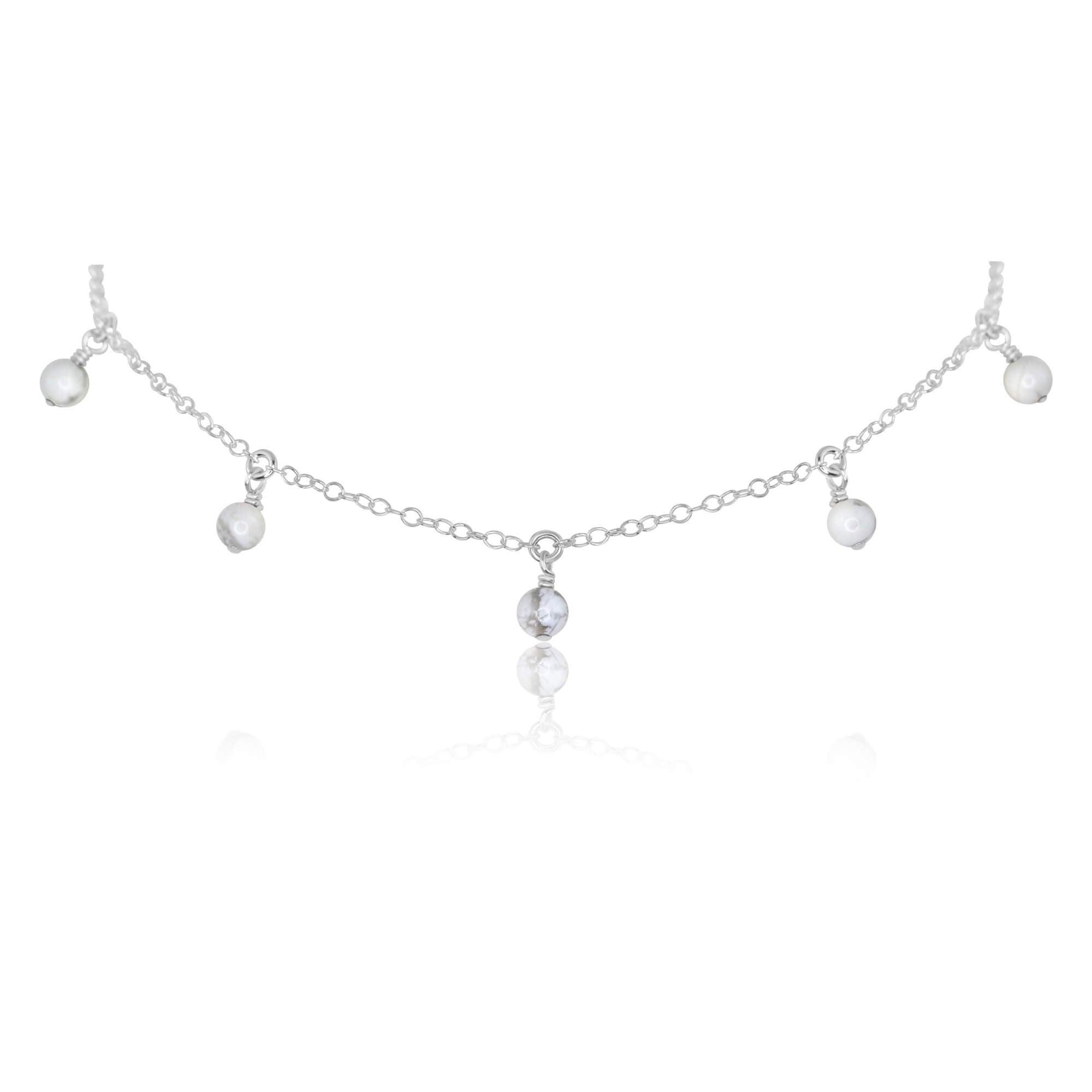 White Howlite Bead Drop Choker - White Howlite Bead Drop Choker - Sterling Silver - Luna Tide Handmade Crystal Jewellery