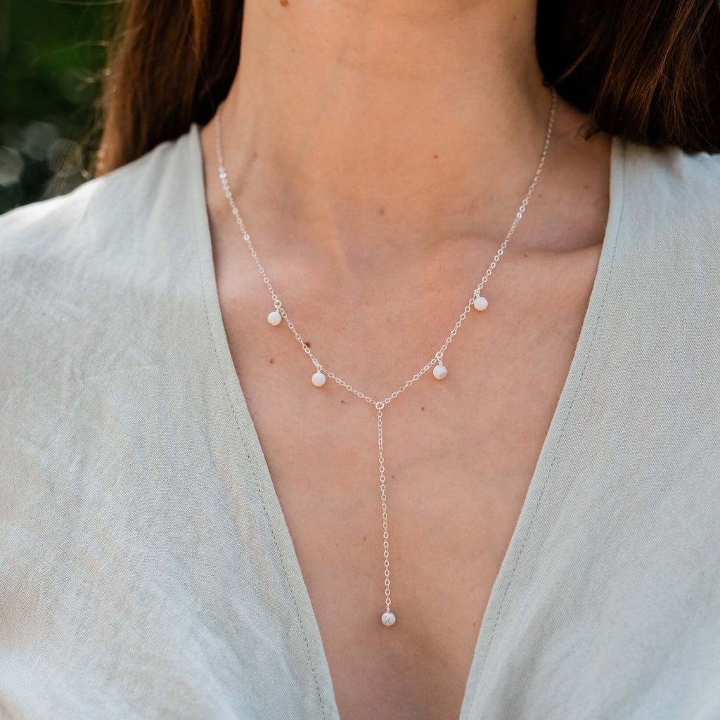 White Howlite Boho Lariat Necklace - White Howlite Boho Lariat Necklace - 14k Gold Fill - Luna Tide Handmade Crystal Jewellery