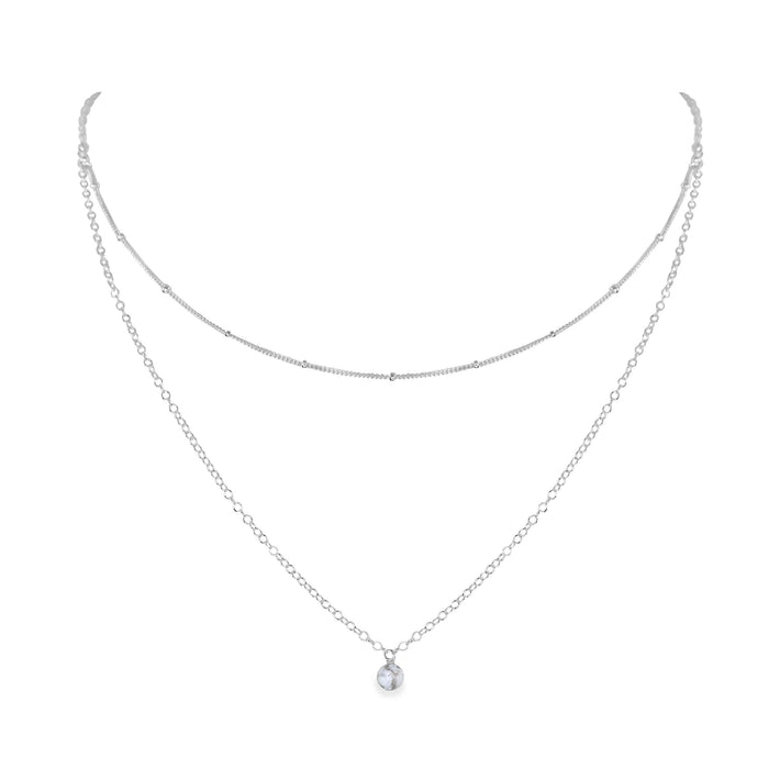 White Howlite Gemstone Chain Layered Choker Necklace - White Howlite Gemstone Chain Layered Choker Necklace - Sterling Silver - Luna Tide Handmade Crystal Jewellery