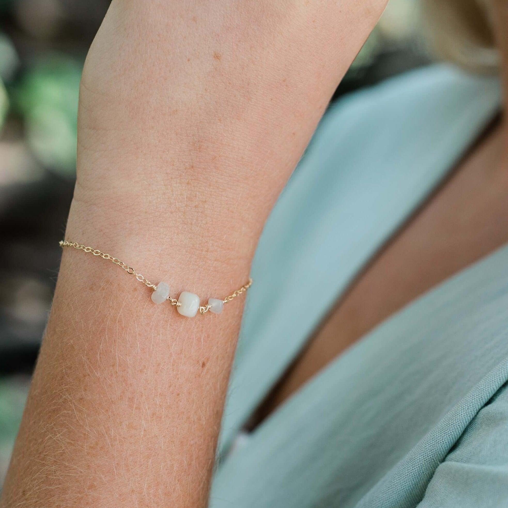 White Moonstone Beaded Chain Bracelet - White Moonstone Beaded Chain Bracelet - Sterling Silver - Luna Tide Handmade Crystal Jewellery