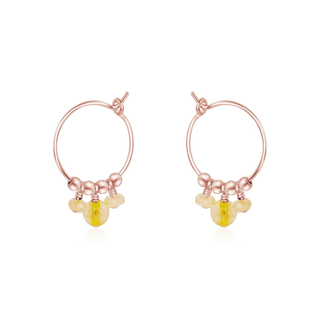 Yellow Citrine Gemstone Bead Drop Hoop Earrings - Yellow Citrine Gemstone Bead Drop Hoop Earrings - 14k Rose Gold Fill - Luna Tide Handmade Crystal Jewellery