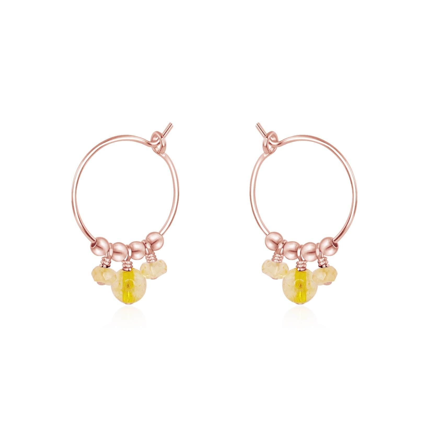 Yellow Citrine Gemstone Bead Drop Hoop Earrings - Yellow Citrine Gemstone Bead Drop Hoop Earrings - 14k Rose Gold Fill - Luna Tide Handmade Crystal Jewellery