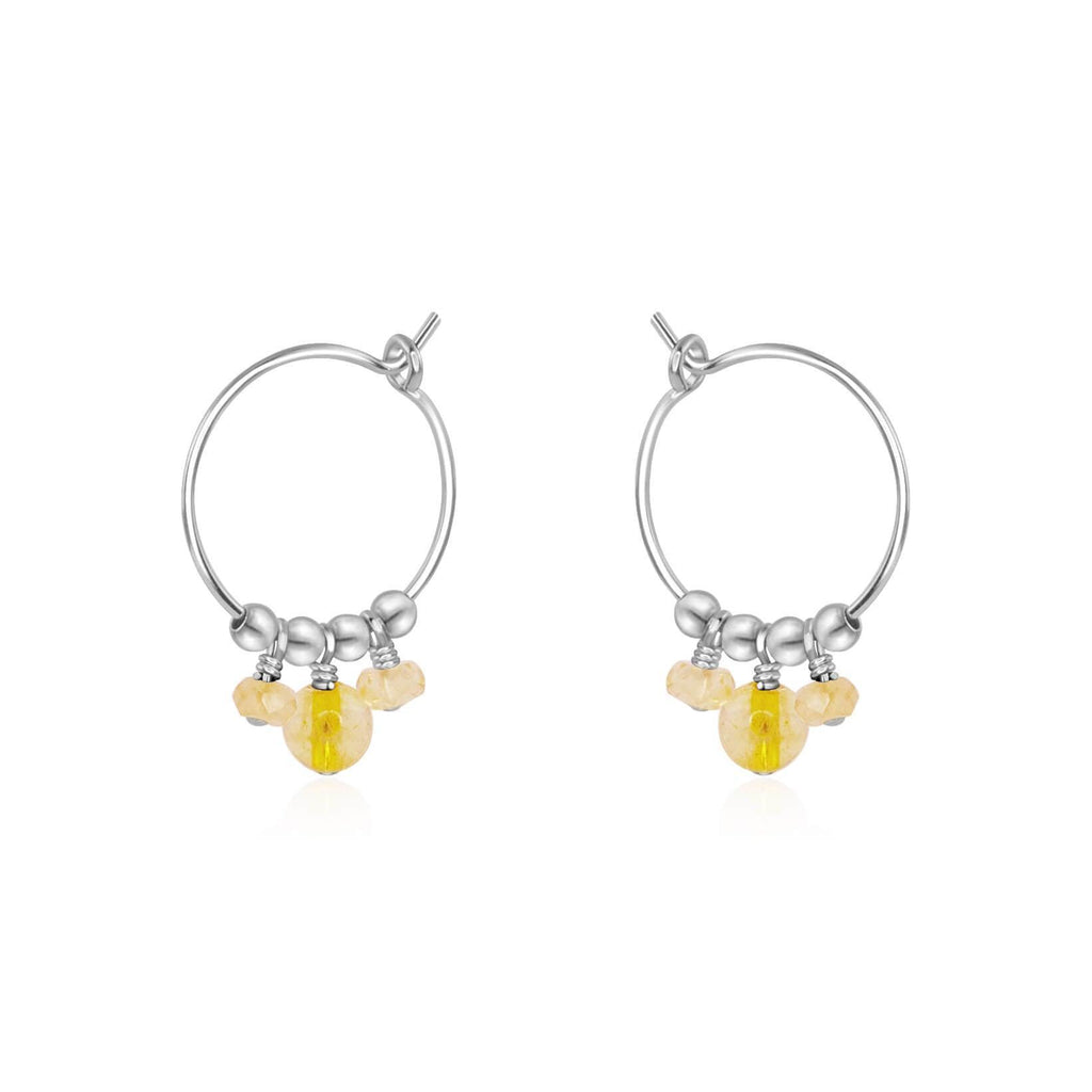 Yellow Citrine Gemstone Bead Drop Hoop Earrings - Yellow Citrine Gemstone Bead Drop Hoop Earrings - Sterling Silver - Luna Tide Handmade Crystal Jewellery